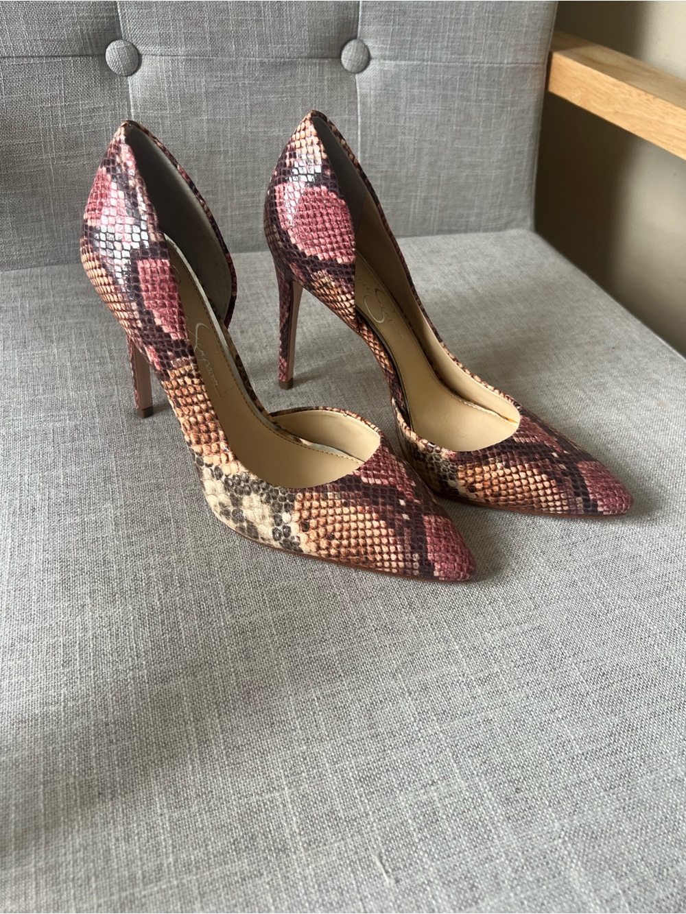 Jessica Simpson Snake-Print Stiletto heels, 7.5, pink office siren occasion